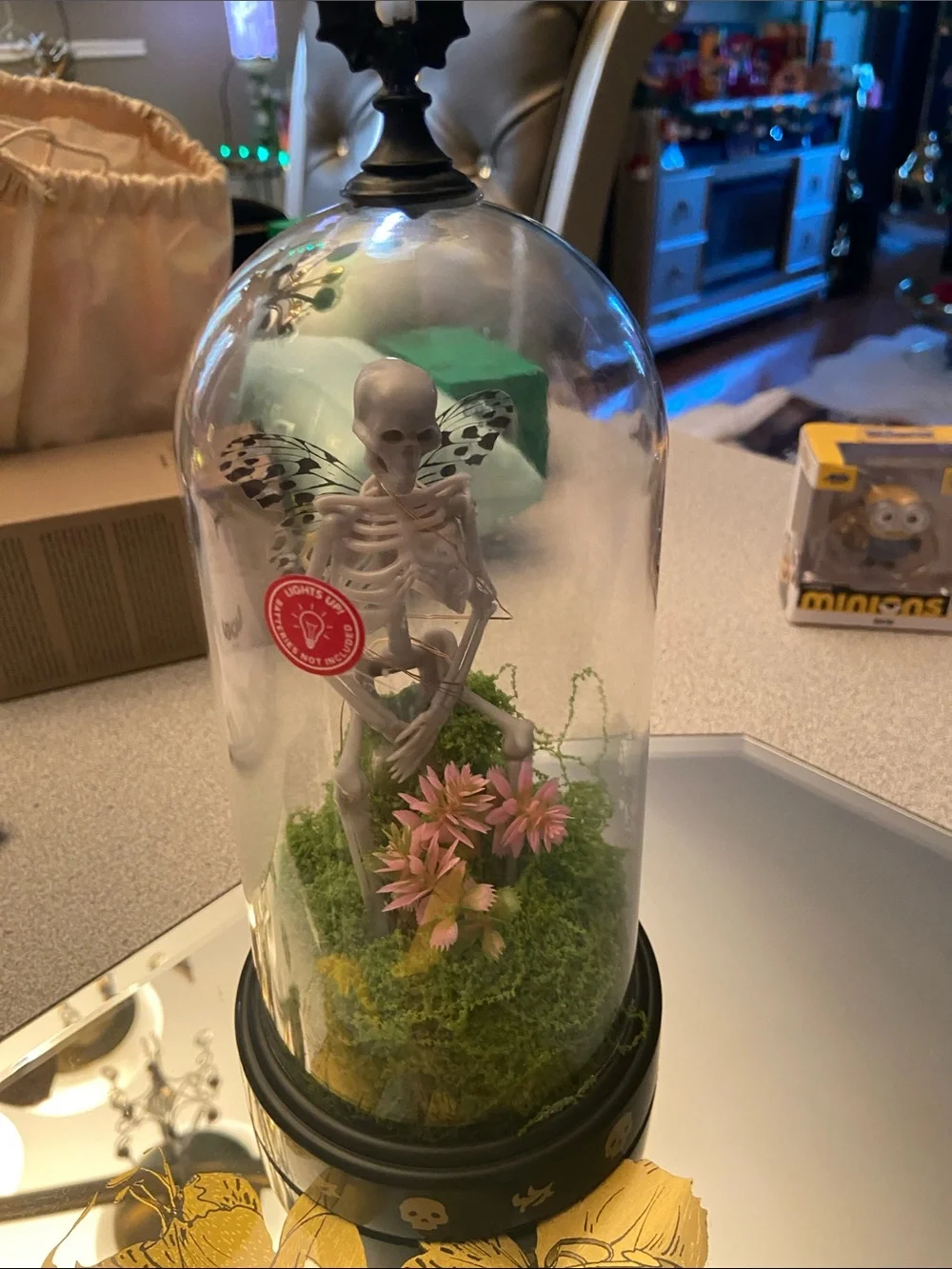 Skeleton Fairy Dome with Pink Flowers light up